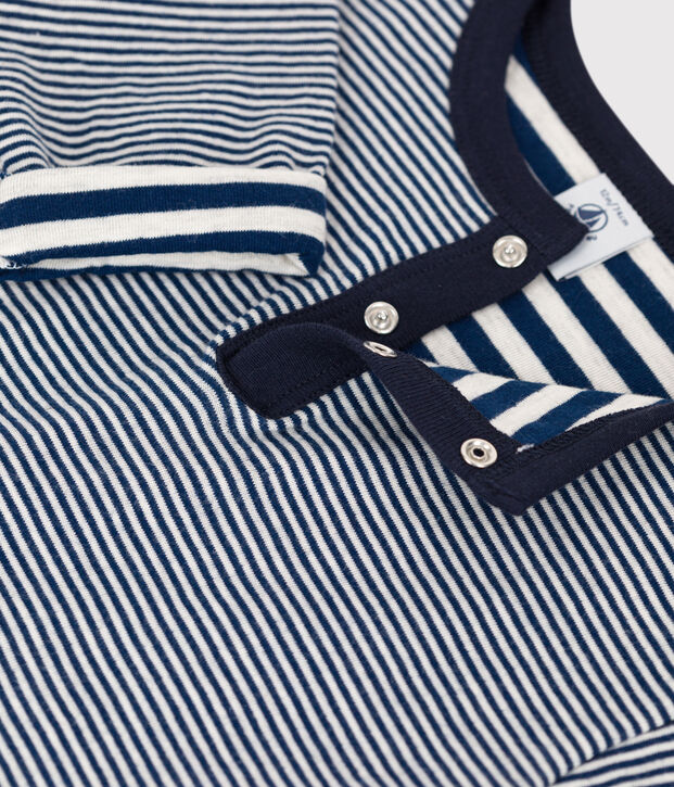 Camiseta de t&uacute;bico milrayas de manga larga de beb&eacute; azul/beige