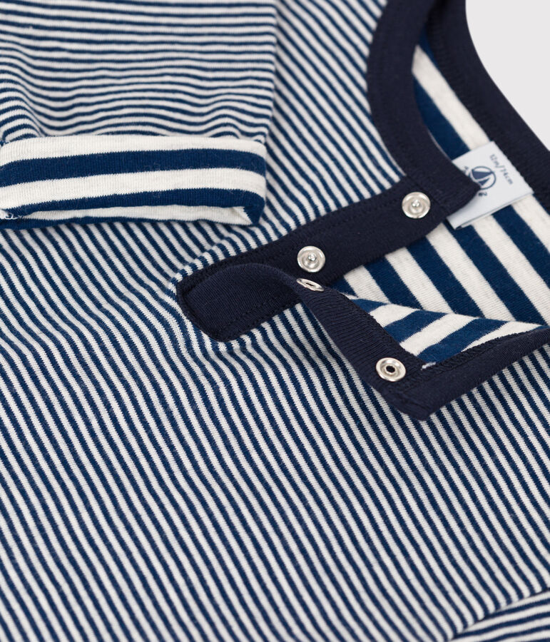 Camiseta de t&uacute;bico milrayas de manga larga de beb&eacute; azul/beige