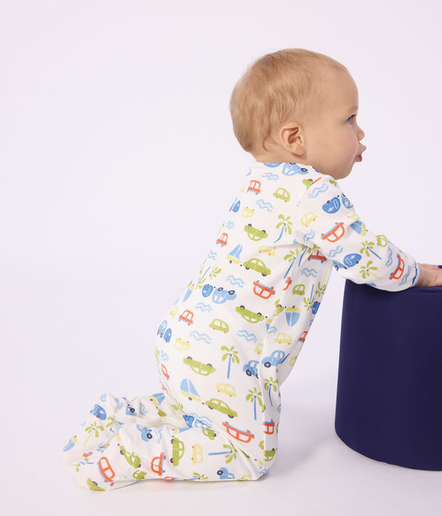 Pijama de algod&oacute;n con estampado de coches para beb&eacute; blanco/multicolor