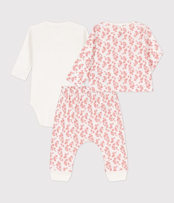 Conjunto de 3 piezas de bebé con estampado de Hawai de algodón ecológico blanco MARSHMALLOW/ PAPAYE