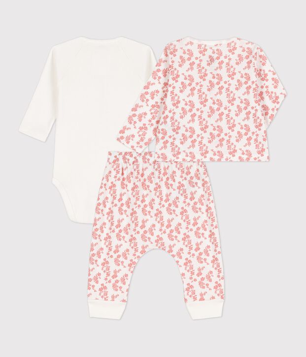 Conjunto de 3 piezas de beb&eacute; con estampado de Hawai de algod&oacute;n ecol&oacute;gico blanco/rosa