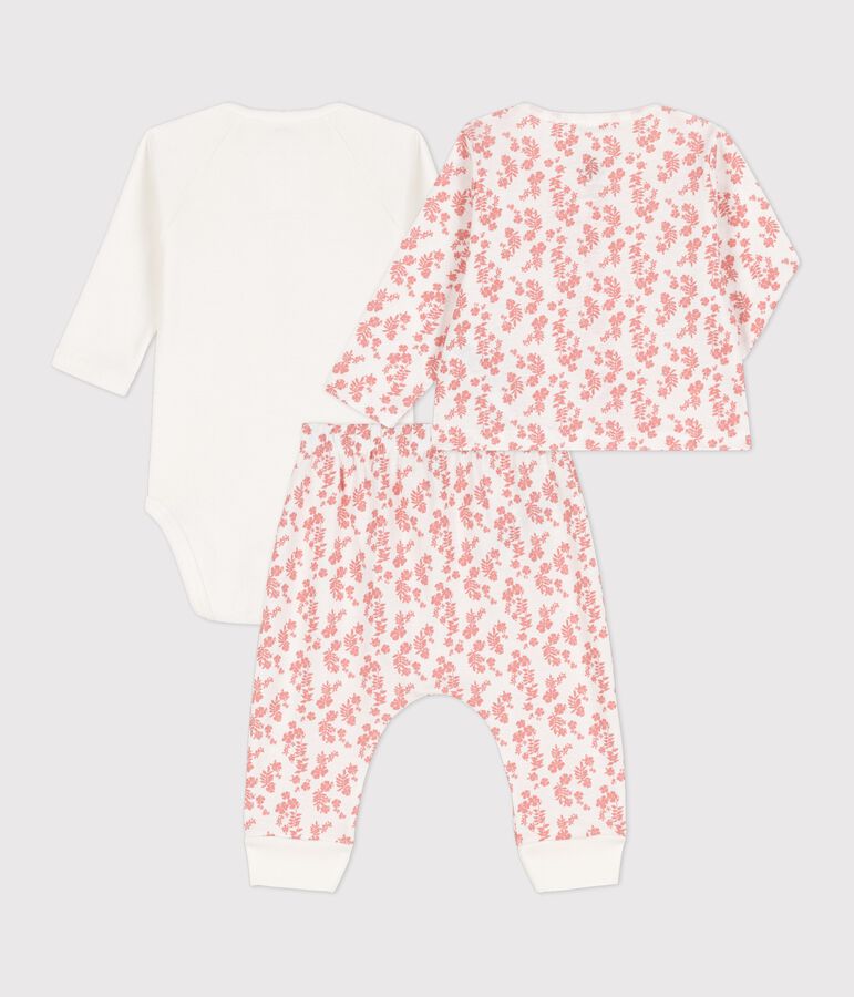 Conjunto de 3 piezas de beb&eacute; con estampado de Hawai de algod&oacute;n ecol&oacute;gico blanco/rosa