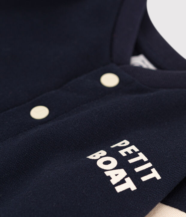 Chaqueta de b&eacute;isbol de mulet&oacute;n de beb&eacute; azul/crudo