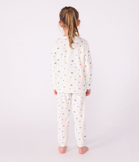 Pijama infantil de terciopelo con estampado de corazones blanco MARSHMALLOW/blanco MULTICO