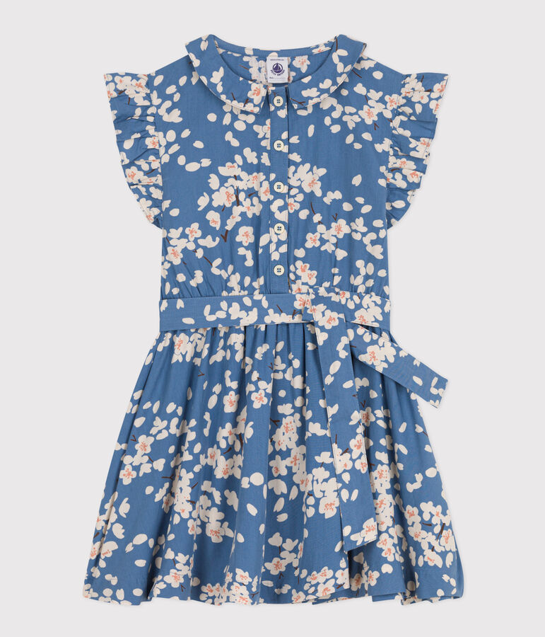 Vestido estampado de popelina sin mangas para ni&ntilde;a azul/multicolor