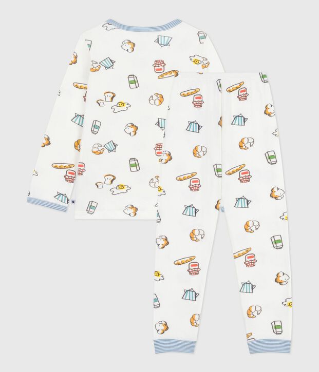 Pijama infantil de t&uacute;bico con estampado de desayuno blanco/multicolor