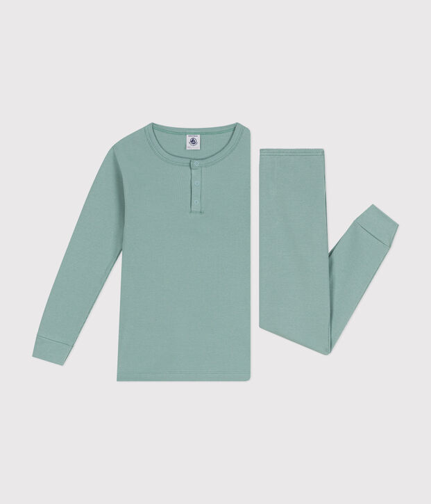 Pijama infantil liso de algod&oacute;n verde