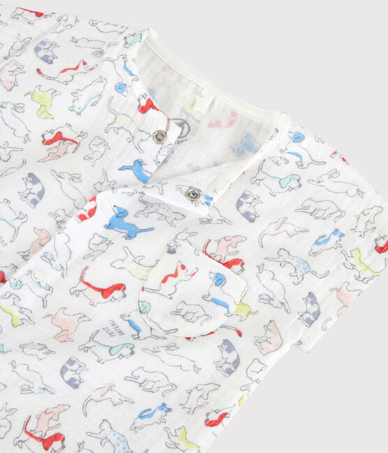 Mono corto de perritos de colores de bebé en tela de pañal de algodón biológico blanco MARSHMALLOW/blanco MULTICO