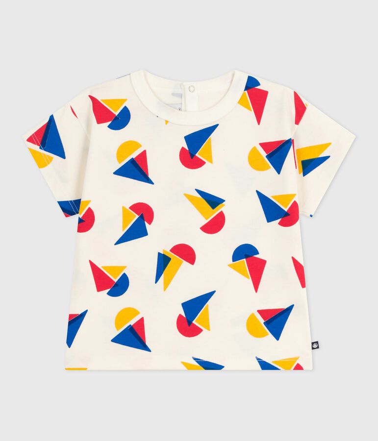 Camiseta de algod&oacute;n de manga corta con estampado de barcos para beb&eacute; crudo/multicolor