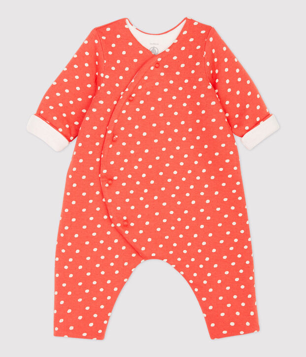 Mono largo con estampado de lunares de beb&eacute; de algod&oacute;n org&aacute;nico naranja/blanco