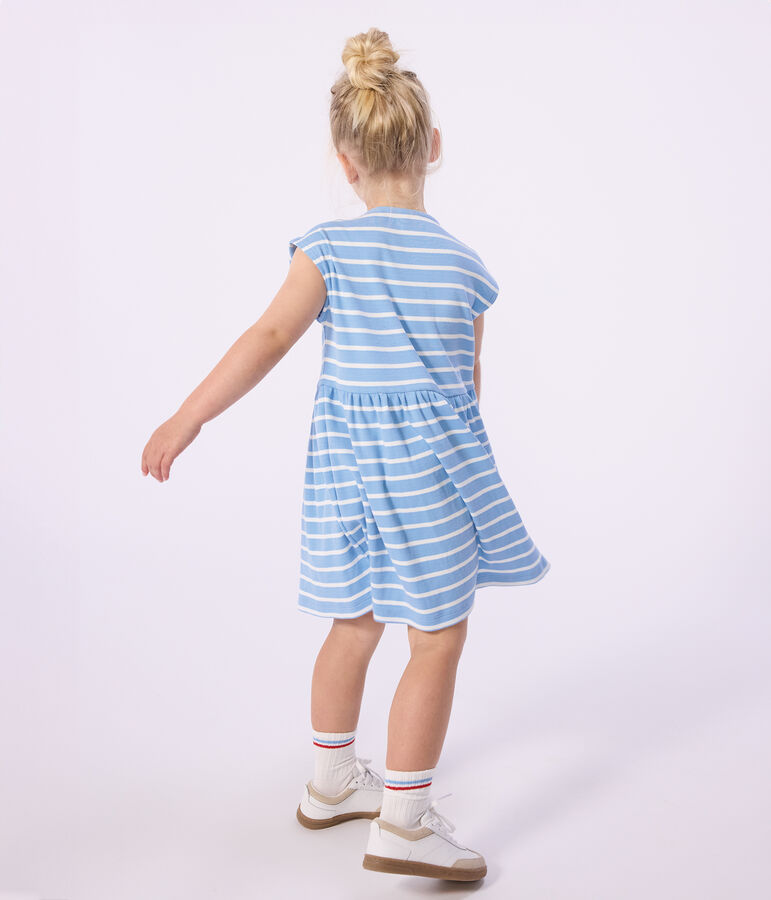 Vestido infantil sin mangas de algod&oacute;n a rayas azul/blanco