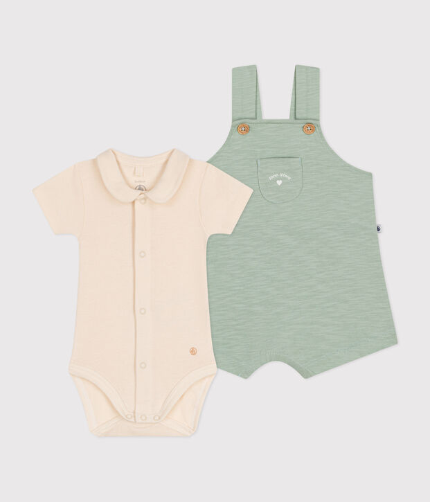 Conjunto de peto de punto flameado para beb&eacute; verde