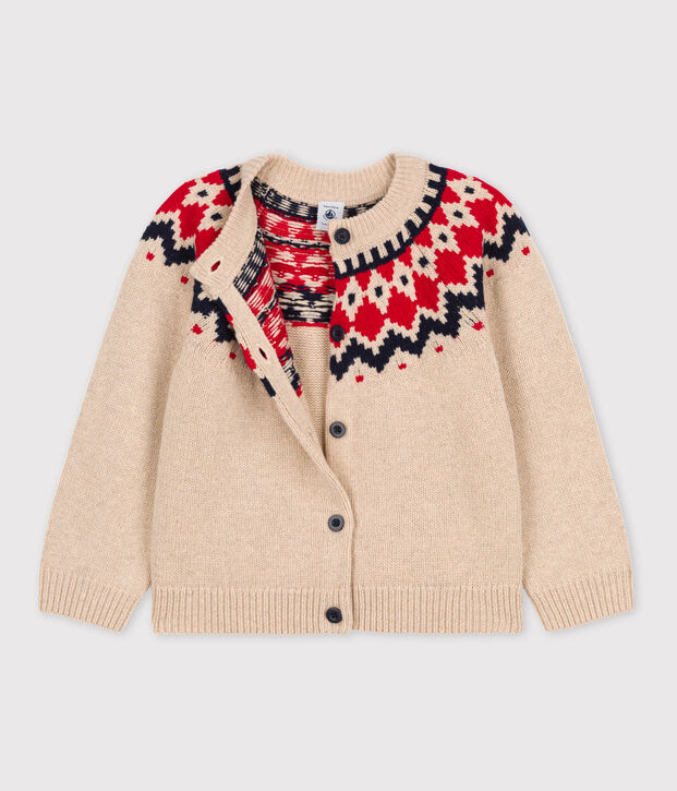 C&aacute;rdigan de lana y algod&oacute;n de ni&ntilde;a beige/multicolor