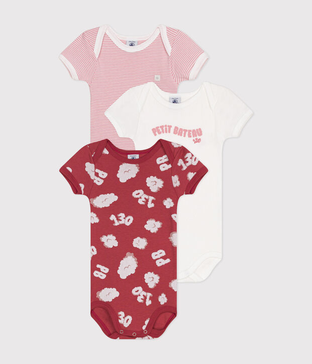 Juego de 3 bodis de beb&eacute; de manga corta de algod&oacute;n multicolor