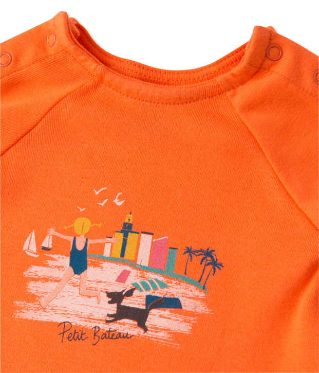 Conjunto de camiseta y short para beb&eacute; ni&ntilde;a naranja/rosa
