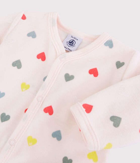 Pijama enterizo de corazones de colores de bebé niña en terciopelo rosa FLEUR/blanco MULTICO