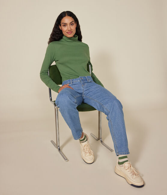 Camiseta Iconique de cuello vuelto de algodón para mujer verde PALMERAIE