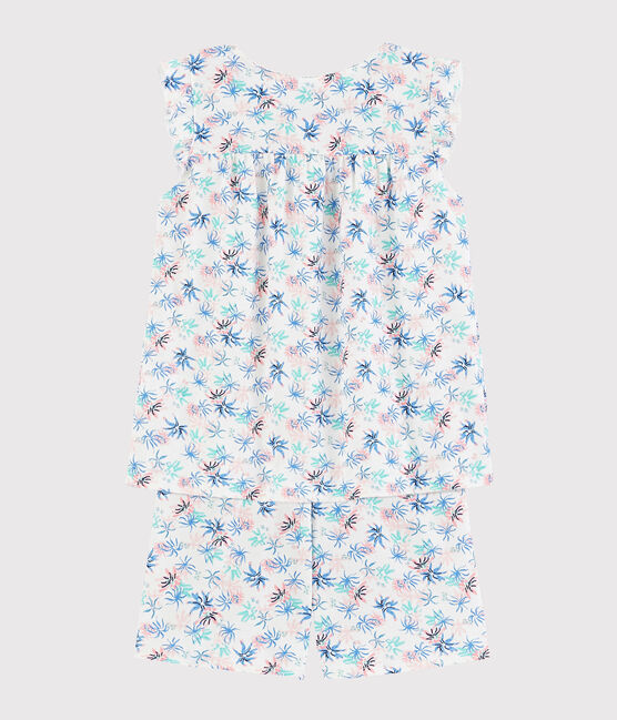 Pijama corto con estampado de anémonas de algodón fino de niña blanco MARSHMALLOW/blanco MULTICO