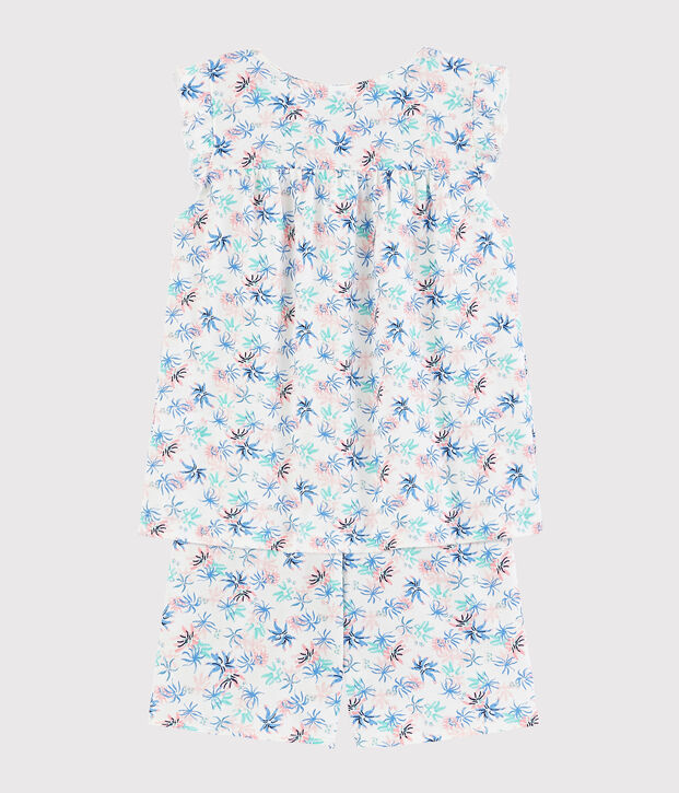 Pijama corto con estampado de an&eacute;monas de algod&oacute;n fino de ni&ntilde;a blanco/multicolor