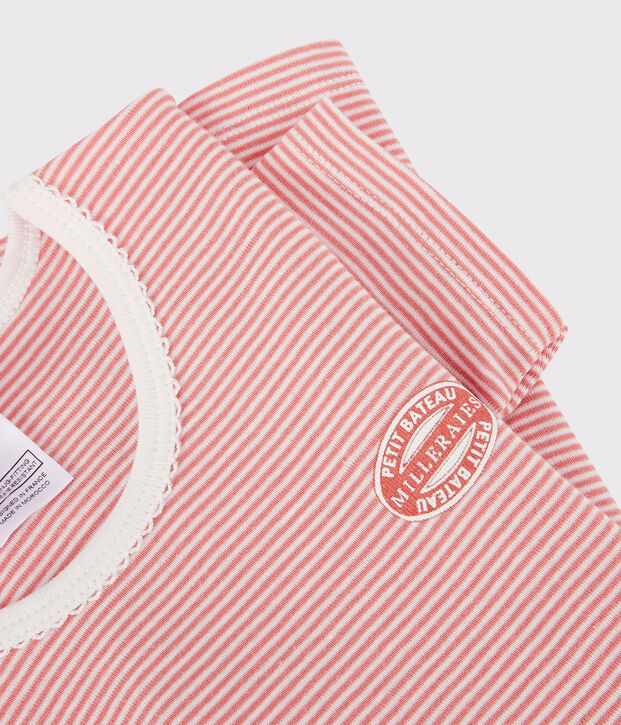 Pijama corto milrayas rosa de algod&oacute;n org&aacute;nico de ni&ntilde;a rosa/blanco