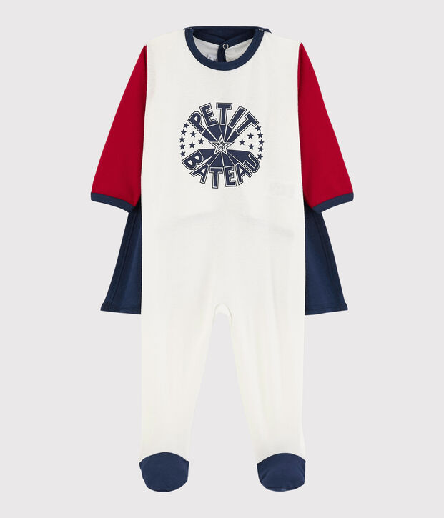 Pijama enterizo disfraz de s&uacute;per-beb&eacute; de algod&oacute;n rojo/blanco