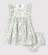 Vestido y braguita «bloomer» con estampado de flores de popelina de bebé