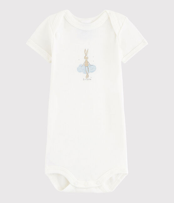 Bodi de manga corta de bebé niño blanco Lait