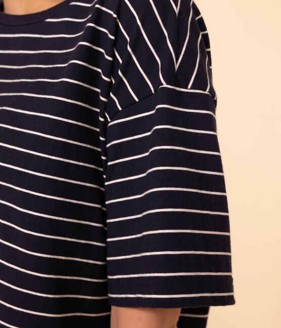 Camiseta LE BOXY de algodón para mujer azul SMOKING/blanco MARSHMALLOW
