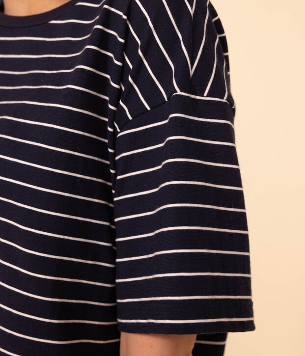 Camiseta LE BOXY de algod&oacute;n para mujer azul/blanco