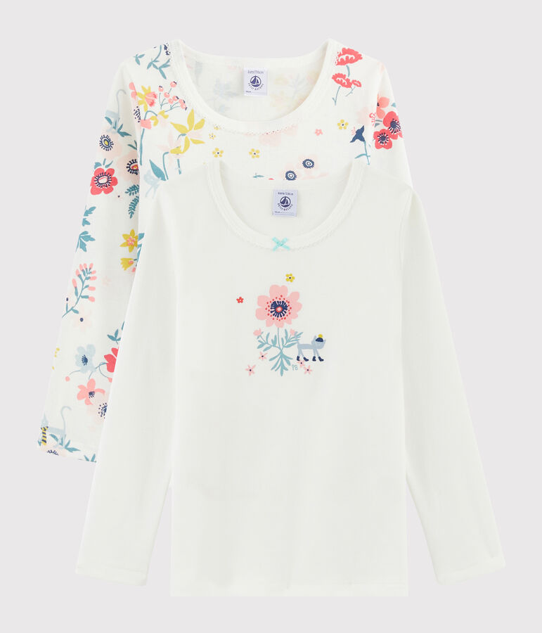 Juego de 2 camisetas de manga larga con estampado de flores de ni&ntilde;a peque&ntilde;a multicolor