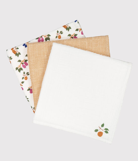Juego de 3 muselinas para bebé con estampado de frutas y milrayas MARSHMALLOW/ BOUDOR/ MULTICO