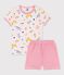 Pijama corto de algodón con estampado de animales de yoga de niña rosa FLEUR/blanco MULTICO