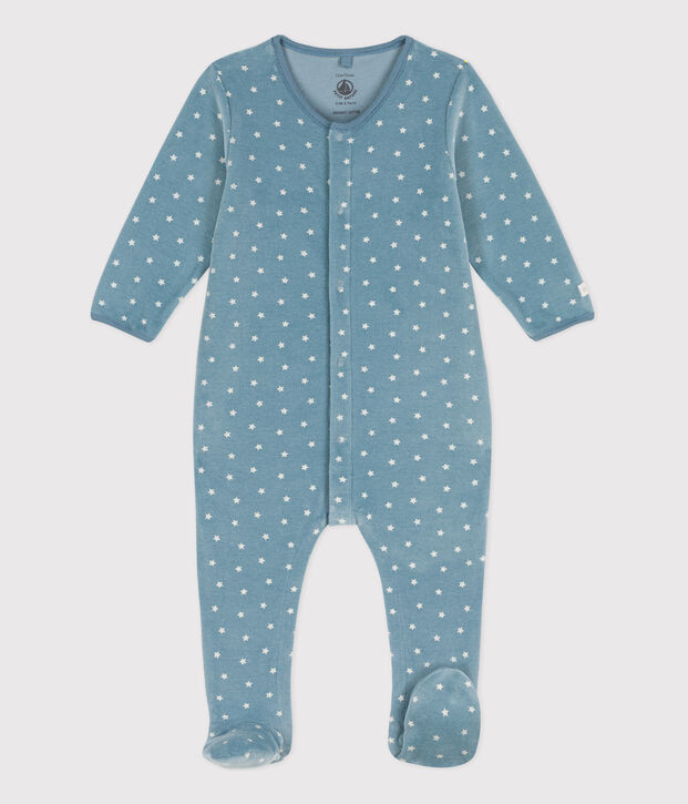 Pelele de terciopelo estampado para beb&eacute; azul/crudo