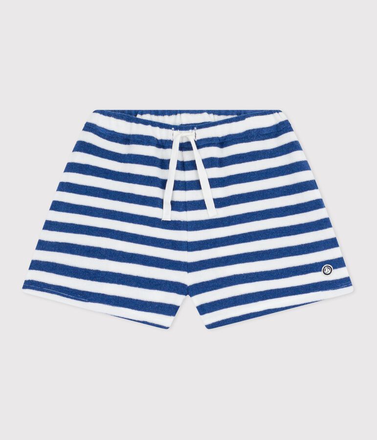 Shorts infantiles de algod&oacute;n a rayas azul/blanco