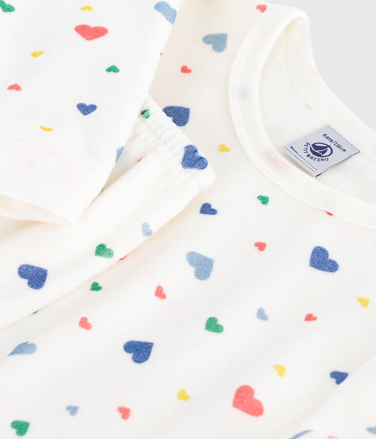 Pijama infantil de terciopelo con estampado de corazones blanco/multicolor