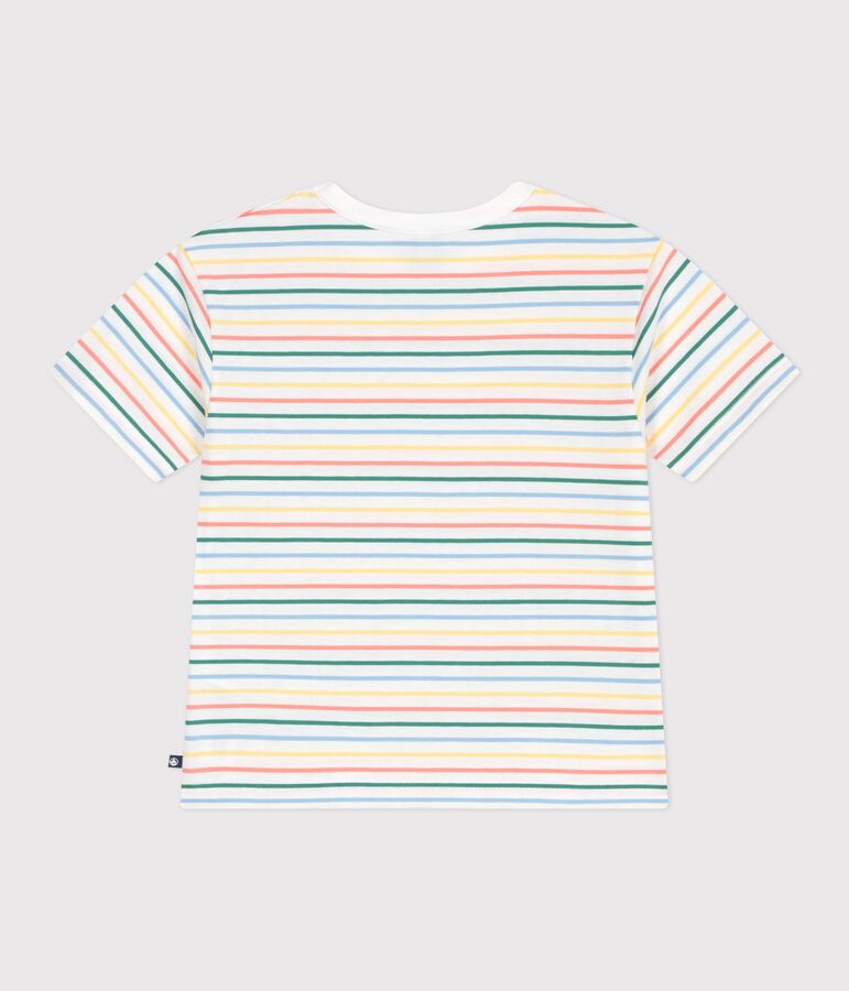 Camiseta infantil de manga corta de algod&oacute;n a rayas blanco/multicolor