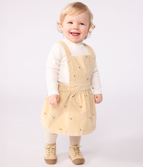Vestido de pana con bordado de flores para bebé beige CAJOU/ MULTICO