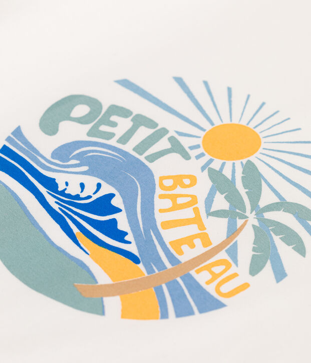 Camiseta infantil de manga corta de algod&oacute;n con estampado blanco