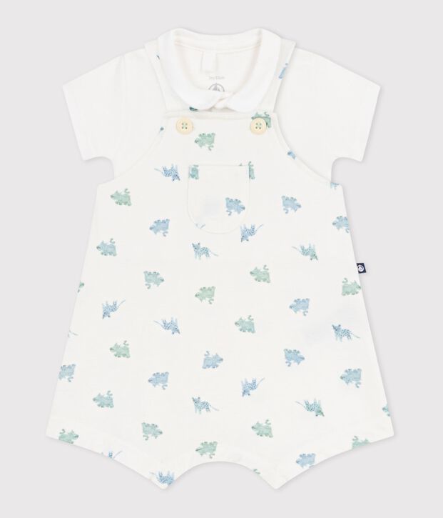 Conjunto de peto/body de algod&oacute;n con estampado de animales para beb&eacute; blanco/multicolor