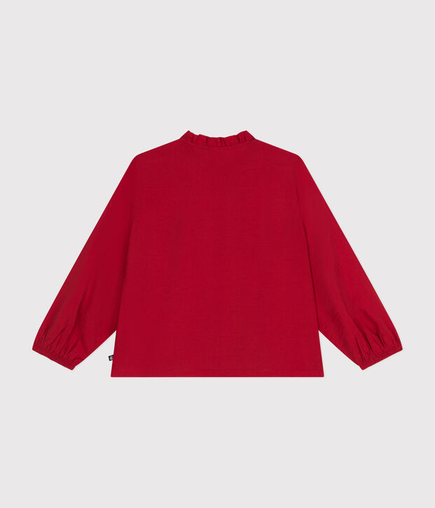Blusa de manga larga de tela para ni&ntilde;a rojo