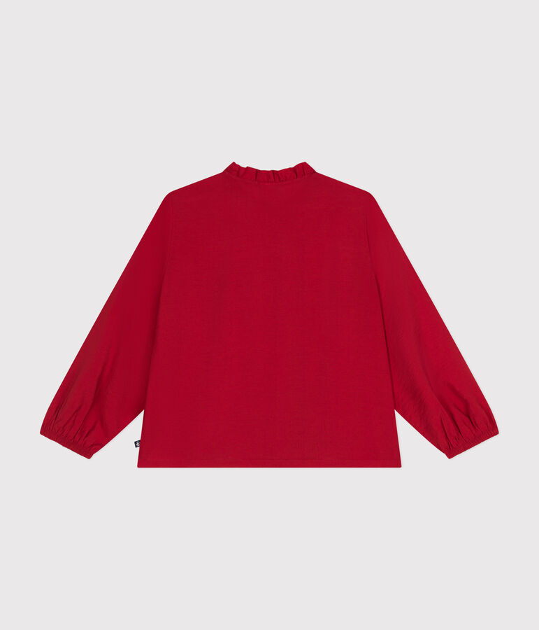 Blusa de manga larga de tela para ni&ntilde;a rojo