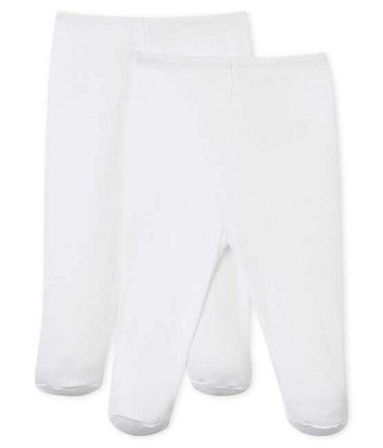 Juego de 2 pantalones con pies para bebé blanco ECUME
