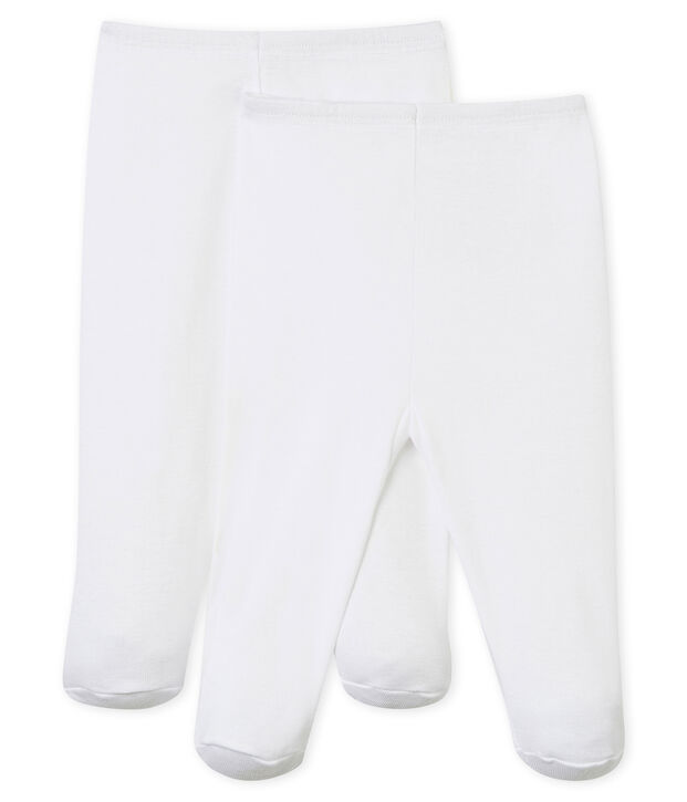 Juego de 2 pantalones con pies para beb&eacute; blanco