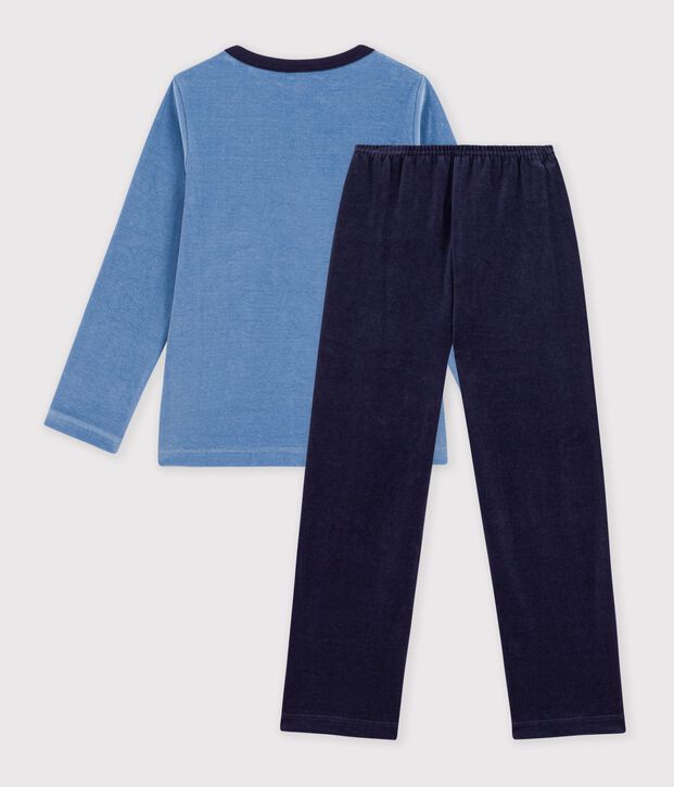 Pijama infantil de terciopelo liso con estampado azul/azul