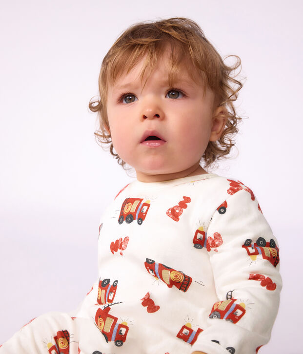 Pijama de t&uacute;bico con abertura trasera y estampado de bombero para beb&eacute; blanco/multicolor