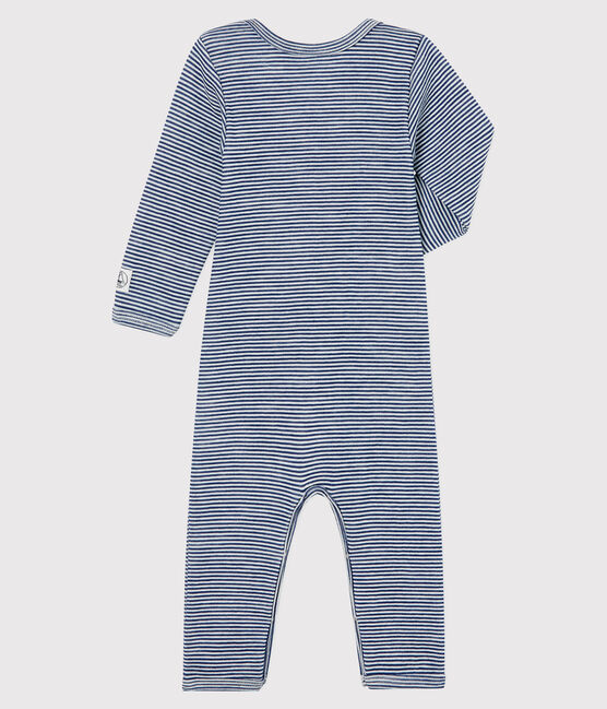 Body largo de lana y algodón a rayas para bebé azul MEDIEVAL/blanco MARSHMALLOW