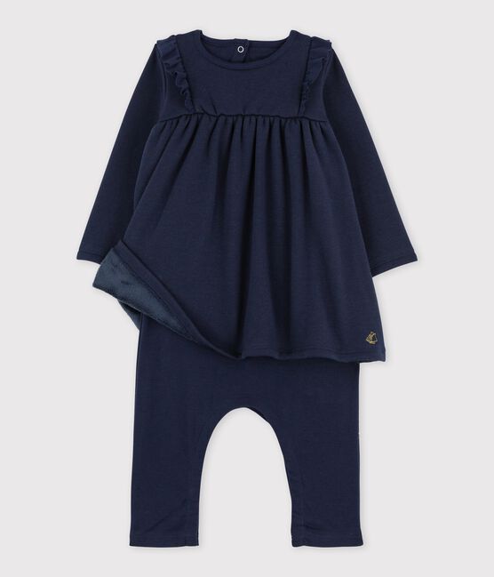 Vestido con leggings en terciopelo para bebé niña azul SMOKING