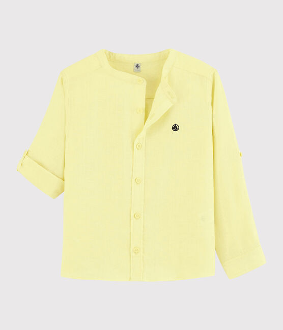 Camisa de mangas remangables de lino de niño amarillo CITRONEL