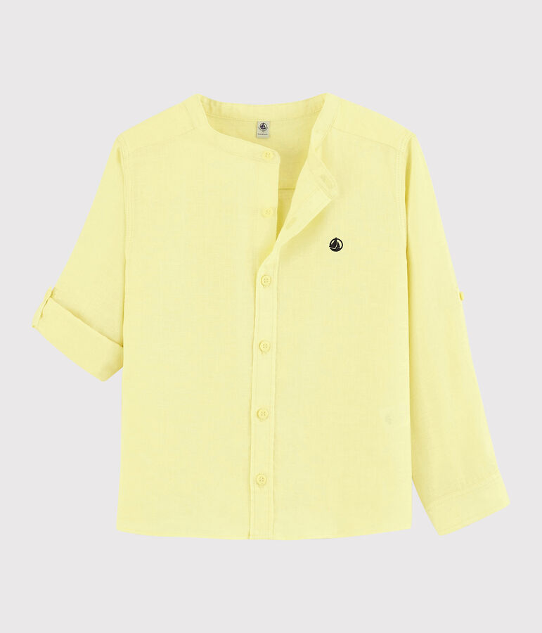 Camisa de mangas remangables de lino de ni&ntilde;o amarillo