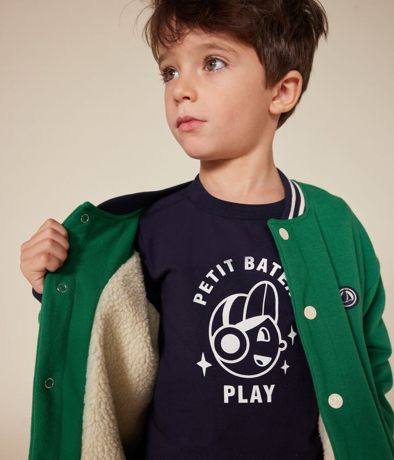 Chaqueta teddy de felpa y borreguito para ni&ntilde;o verde